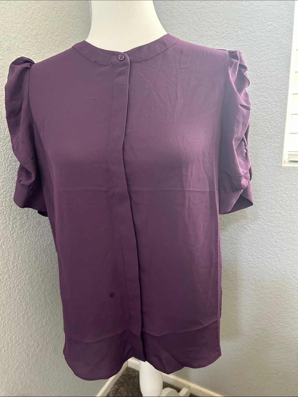 Tahari Deep Purple Short-Sleeve Button-Front Blouse